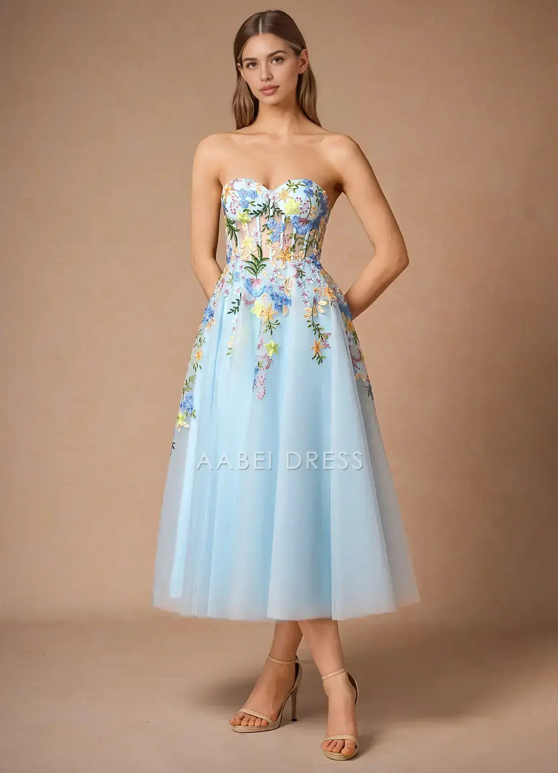 AABEI DRESS Formal Wear Dresses Elegant A Line Sweetheart Neckline Spaghetti Strap Exquisite Applique Backless Romantic Party Dress Hot Sale Prom Dress