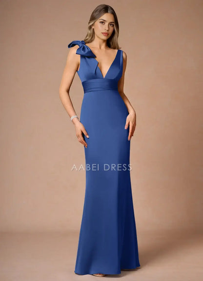 AABEI DRESS Formal Wear Dresses Elegant Mermaid Bow-Accented Shoulder Strap Sleeveless V Neck Pleated Waist Backless Exquisite Party Dress Hot Sale Prom Dress