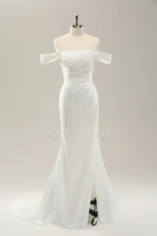AABEI DRESS Formal Wear Dresses Elegant Mermaid Off The Shoulder Backless Pleated Slit Fashion Wedding Dress