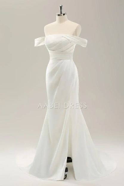 AABEI DRESS Formal Wear Dresses Elegant Mermaid Off The Shoulder Backless Pleated Slit Fashion Wedding Dress