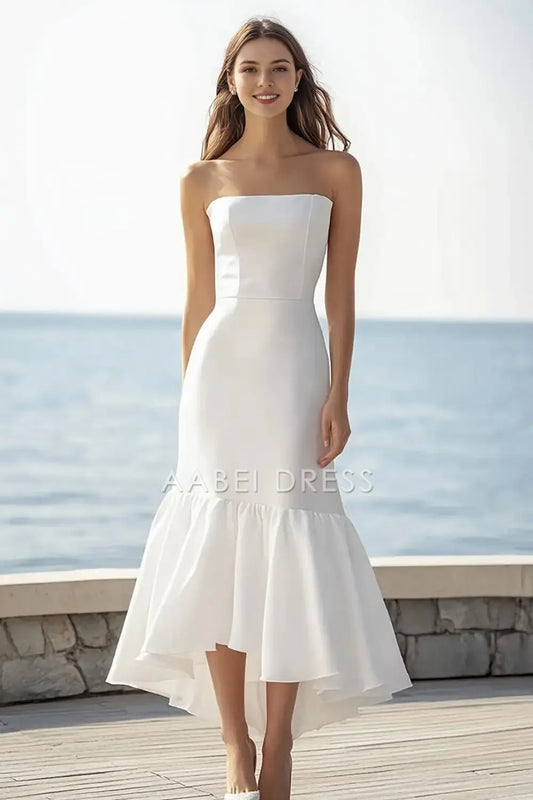 AABEI DRESS Formal Wear Dresses Elegant Mermaid Strapless Ruched Dinner Dress Simple Wedding Dress