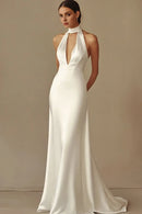 AABEI DRESS Formal Wear Dresses Elegant Sheath Halter Deep V Neck Backless Dinner Dress Charming Long Wedding Dress