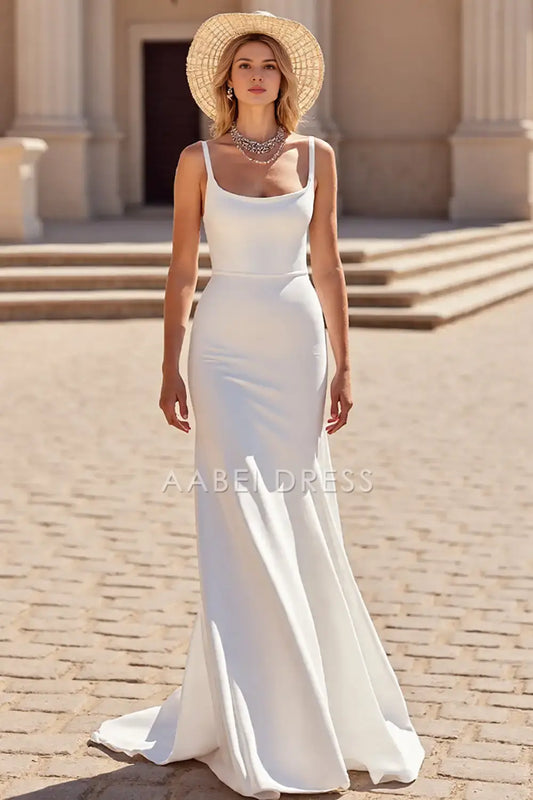 AABEI DRESS Formal Wear Dresses Elegant Sheath Spaghetti Strap Sweep Train Fashion Simple Wedding Dress