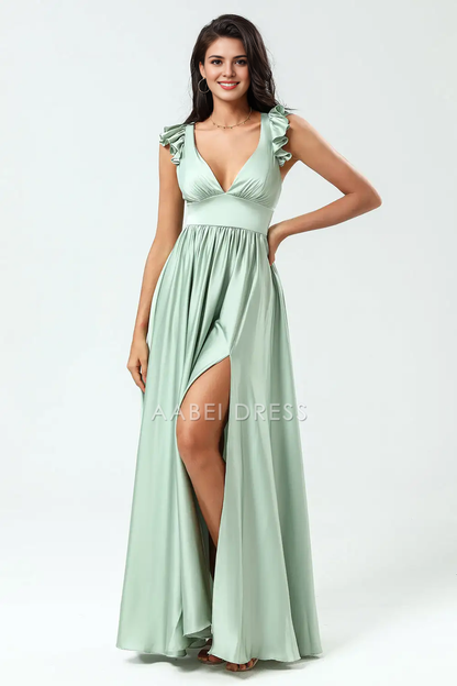 AABEI DRESS Formal Wear Dresses Exquisite A Line Deep V Neck Flounce Shoulder Strap Pleated Backless Cute Hot Sale Prom Dress