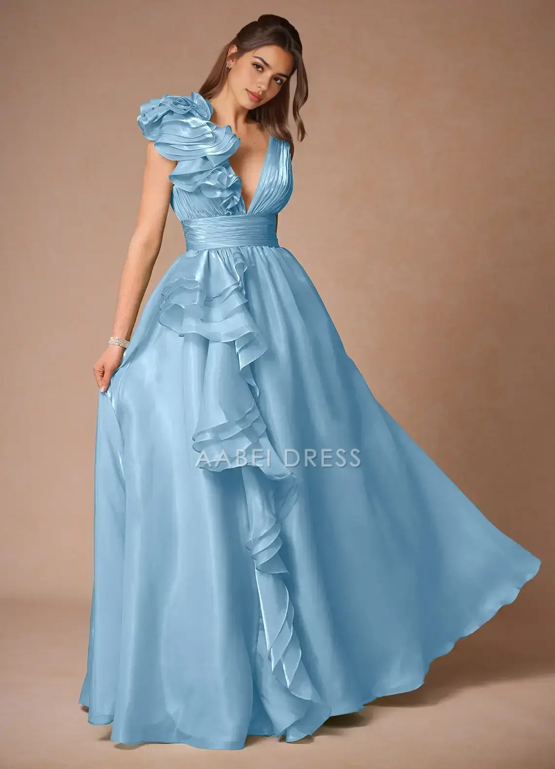 AABEI DRESS Formal Wear Dresses Exquisite A Line Deep V Neck Pleated Top Backless Tiers Ruffles Charming Party Dress Hot Sale Prom Dress