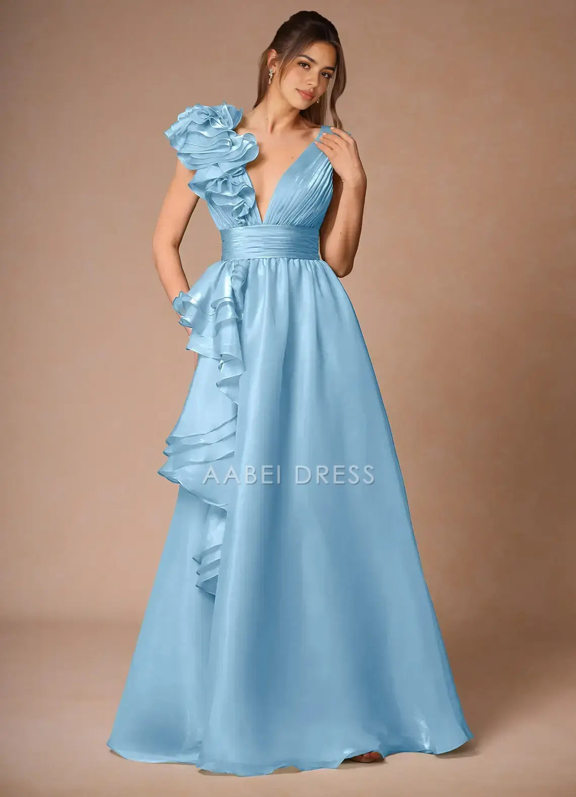 AABEI DRESS Formal Wear Dresses Exquisite A Line Deep V Neck Pleated Top Backless Tiers Ruffles Charming Party Dress Hot Sale Prom Dress