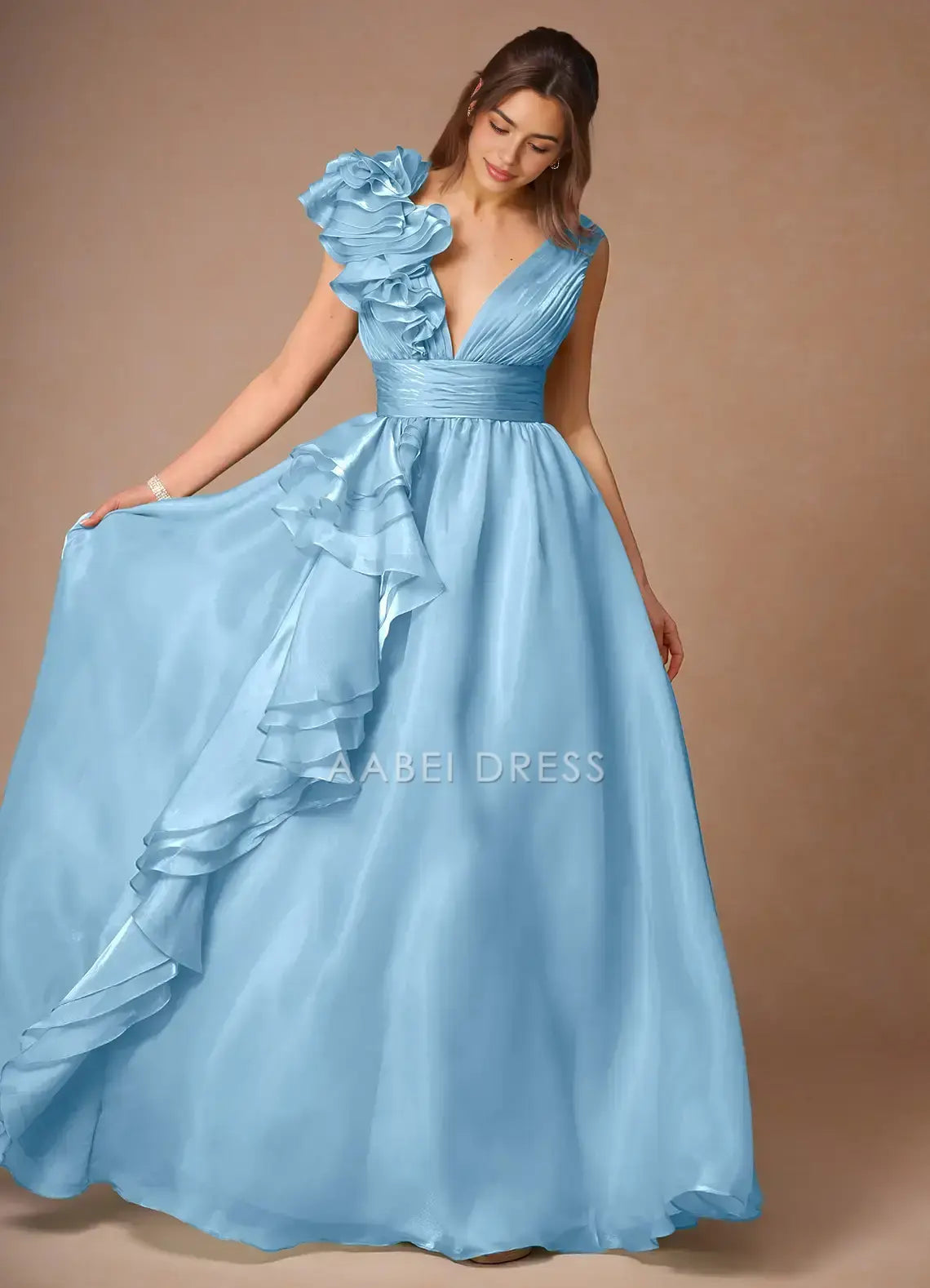 AABEI DRESS Formal Wear Dresses Exquisite A Line Deep V Neck Pleated Top Backless Tiers Ruffles Charming Party Dress Hot Sale Prom Dress
