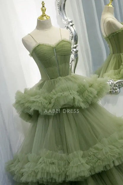 AABEI DRESS Formal Wear Dresses Exquisite A Line Spaghetti Strap Ruched Tiered Tulle Gorgeous Long Hot Sale Prom Dress