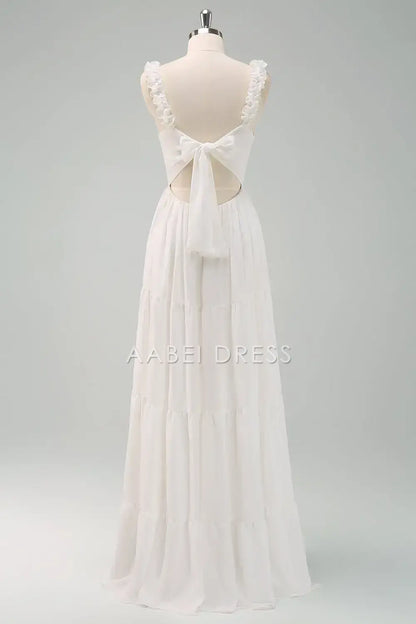 AABEI DRESS Formal Wear Dresses Exquisite A Line Sweetheart Ruffled Shoulder Strap Backless Bow Cute Wedding Dress