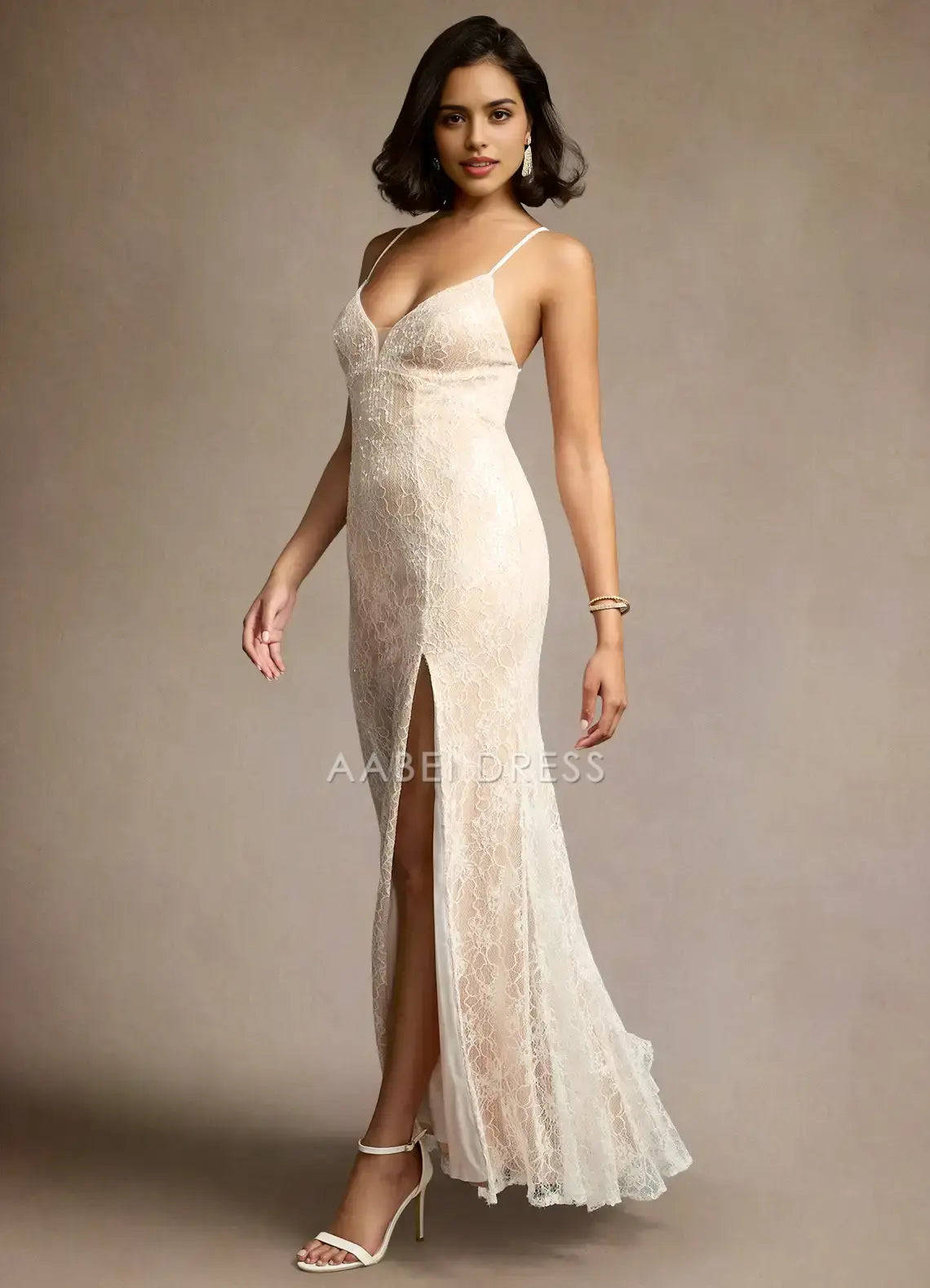 AABEI DRESS Formal Wear Dresses Exquisite Lace Mermaid Plunging V-Neckline Spaghetti Strap Side Fork Lace Up Backless Elegant Party Dress Hot Sale Prom Dress