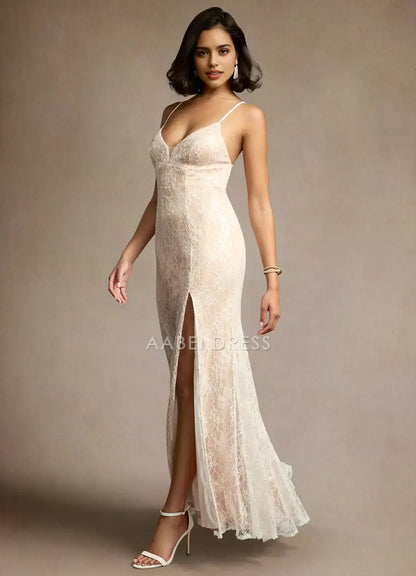 AABEI DRESS Formal Wear Dresses Exquisite Lace Mermaid Plunging V-Neckline Spaghetti Strap Side Fork Lace Up Backless Elegant Party Dress Hot Sale Prom Dress