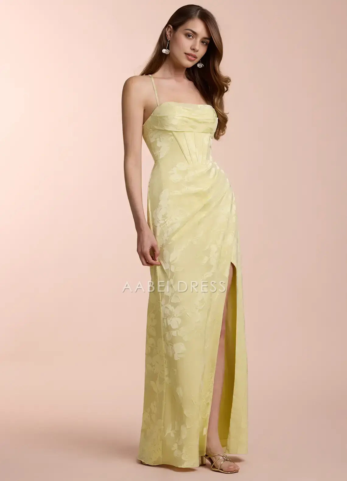 AABEI DRESS Formal Wear Dresses Exquisite Printing Sheath Spaghetti Strap Pleated Bodice Backless Side Fork Fantastic Party Dress Hot Sale Prom Dress