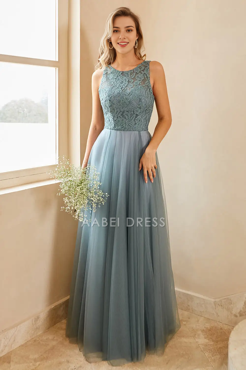 AABEI DRESS Formal Wear Dresses Fantastic A Line Round Neck Sleeveless Lace Tops Elegant Hot Sale Prom Dress