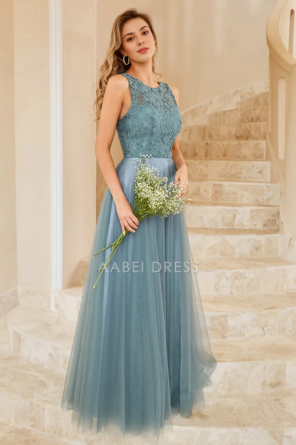 AABEI DRESS Formal Wear Dresses Fantastic A Line Round Neck Sleeveless Lace Tops Elegant Hot Sale Prom Dress