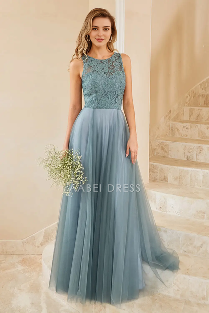 AABEI DRESS Formal Wear Dresses Fantastic A Line Round Neck Sleeveless Lace Tops Elegant Hot Sale Prom Dress