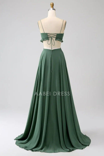 AABEI DRESS Formal Wear Dresses Fashion A Line Deep V Neck Spaghetti Straps Ruffles Hollow-Out Backless Long Dress Hot Sale Prom Dress