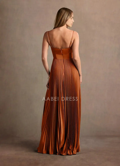 AABEI DRESS Formal Wear Dresses Fashion A Line Low-Cut Pleated Sweetheart Neckline Spaghetti Strap Pleated Dress Side Fork Exquisite Party Dress Hot Sale Prom Dress