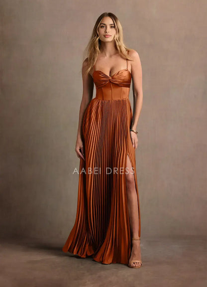 AABEI DRESS Formal Wear Dresses Fashion A Line Low-Cut Pleated Sweetheart Neckline Spaghetti Strap Pleated Dress Side Fork Exquisite Party Dress Hot Sale Prom Dress