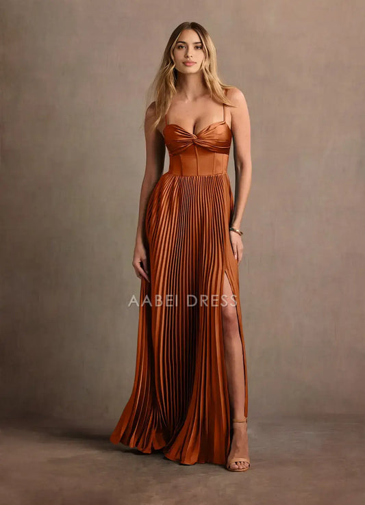 AABEI DRESS Formal Wear Dresses Fashion A Line Low-Cut Pleated Sweetheart Neckline Spaghetti Strap Pleated Dress Side Fork Exquisite Party Dress Hot Sale Prom Dress