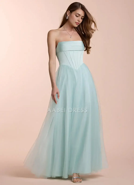 AABEI DRESS Formal Wear Dresses Fashion A Line Strapless Pleated Bodice Backless Elegant Party Dress Hot Sale Prom Dress