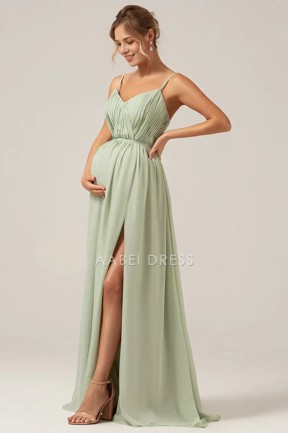 AABEI DRESS Formal Wear Dresses Fashion A Line V Neck Spaghetti Straps Pleated Backless Pregnant Mother Elegant Long Dress Hot Sale Prom Dress