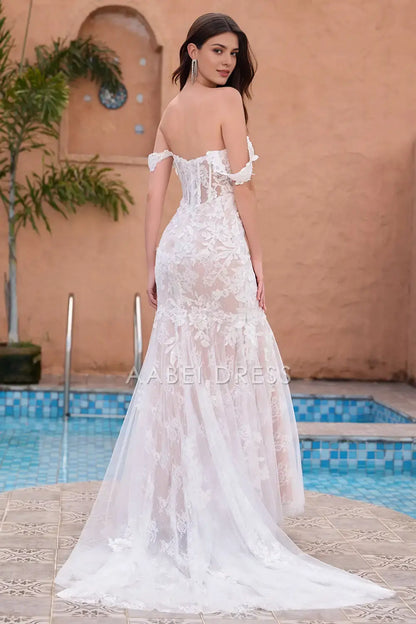 AABEI DRESS Formal Wear Dresses Fashion Mermaid Off The Shoulder Sweetheart Corset Lace Applique Charming Wedding Dress