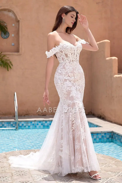 AABEI DRESS Formal Wear Dresses Fashion Mermaid Off The Shoulder Sweetheart Corset Lace Applique Charming Wedding Dress