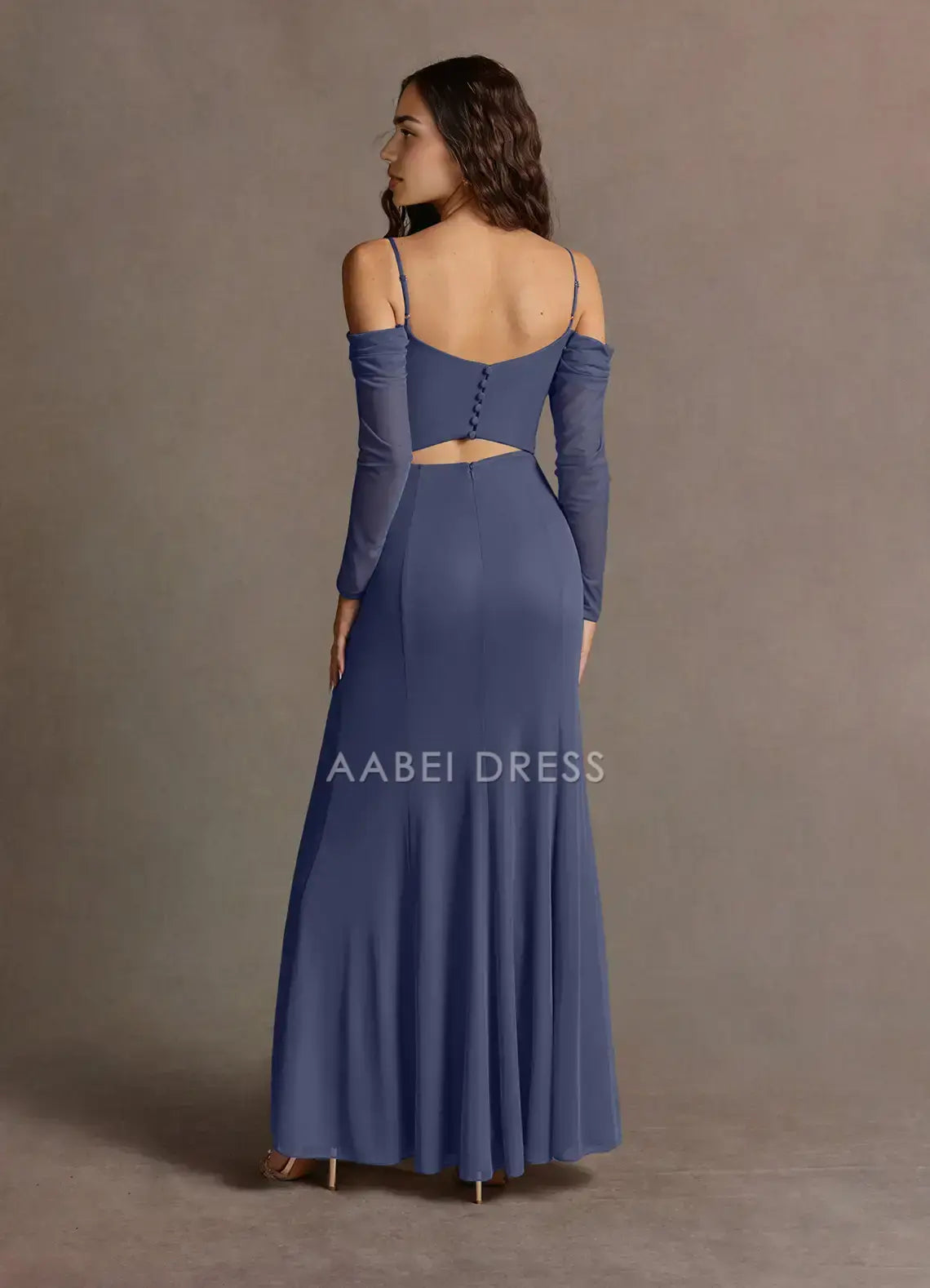 AABEI DRESS Formal Wear Dresses Fashion Sheath Spaghetti Strap 3D Rosettes Off Shoulder Long Sleeves Pleated Waist Leg Slit Exquisite Party Dress Hot Sale Prom Dress
