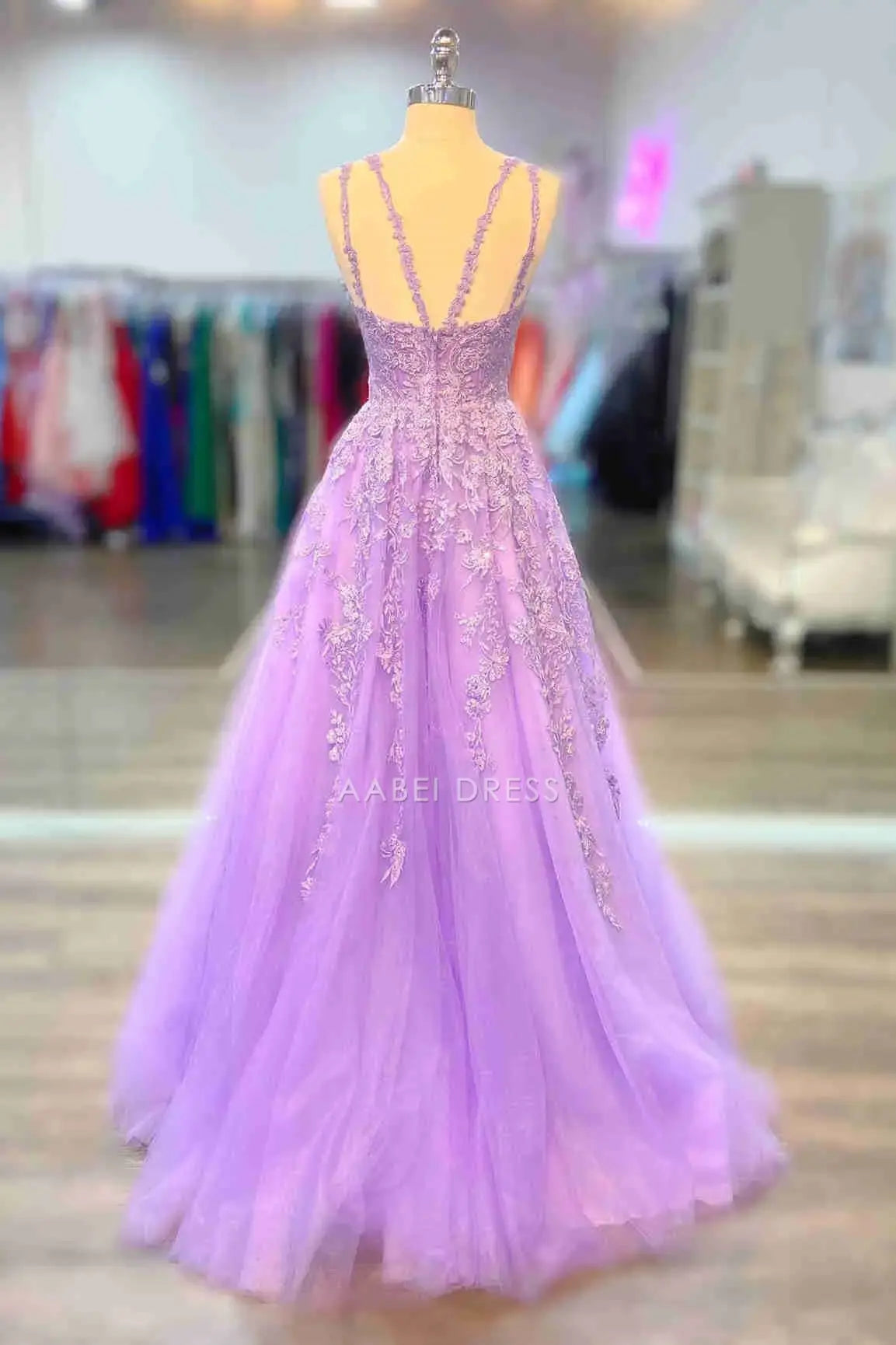 AABEI DRESS Formal Wear Dresses Gorgeous A-Line Spaghetti Strap V Neck Appliques Backless Exquisite Long Hot Sale Prom Dress