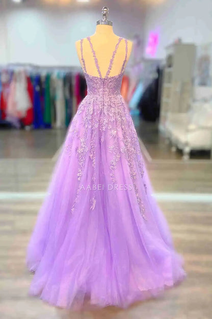 AABEI DRESS Formal Wear Dresses Gorgeous A-Line Spaghetti Strap V Neck Appliques Backless Exquisite Long Hot Sale Prom Dress