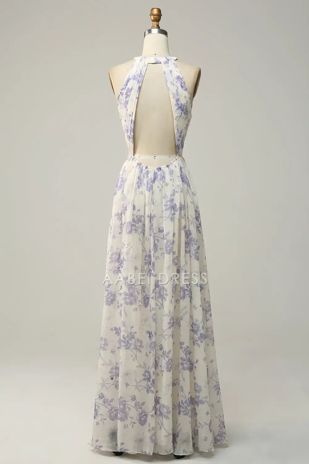 AABEI DRESS Formal Wear Dresses Gorgeous A Line Halter Sleeveless Pleated Backless Retro Floral Printing Hot Sale Prom Dress