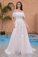 AABEI DRESS Formal Wear Dresses Gorgeous A Line Off The Shoulder Backless Tulle Lace Applique Exquisite Wedding Dress