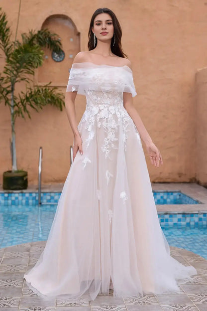 AABEI DRESS Formal Wear Dresses Gorgeous A Line Off The Shoulder Backless Tulle Lace Applique Exquisite Wedding Dress
