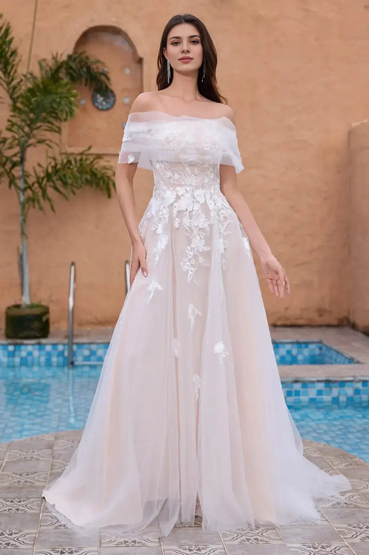 AABEI DRESS Formal Wear Dresses Gorgeous A Line Off The Shoulder Backless Tulle Lace Applique Exquisite Wedding Dress