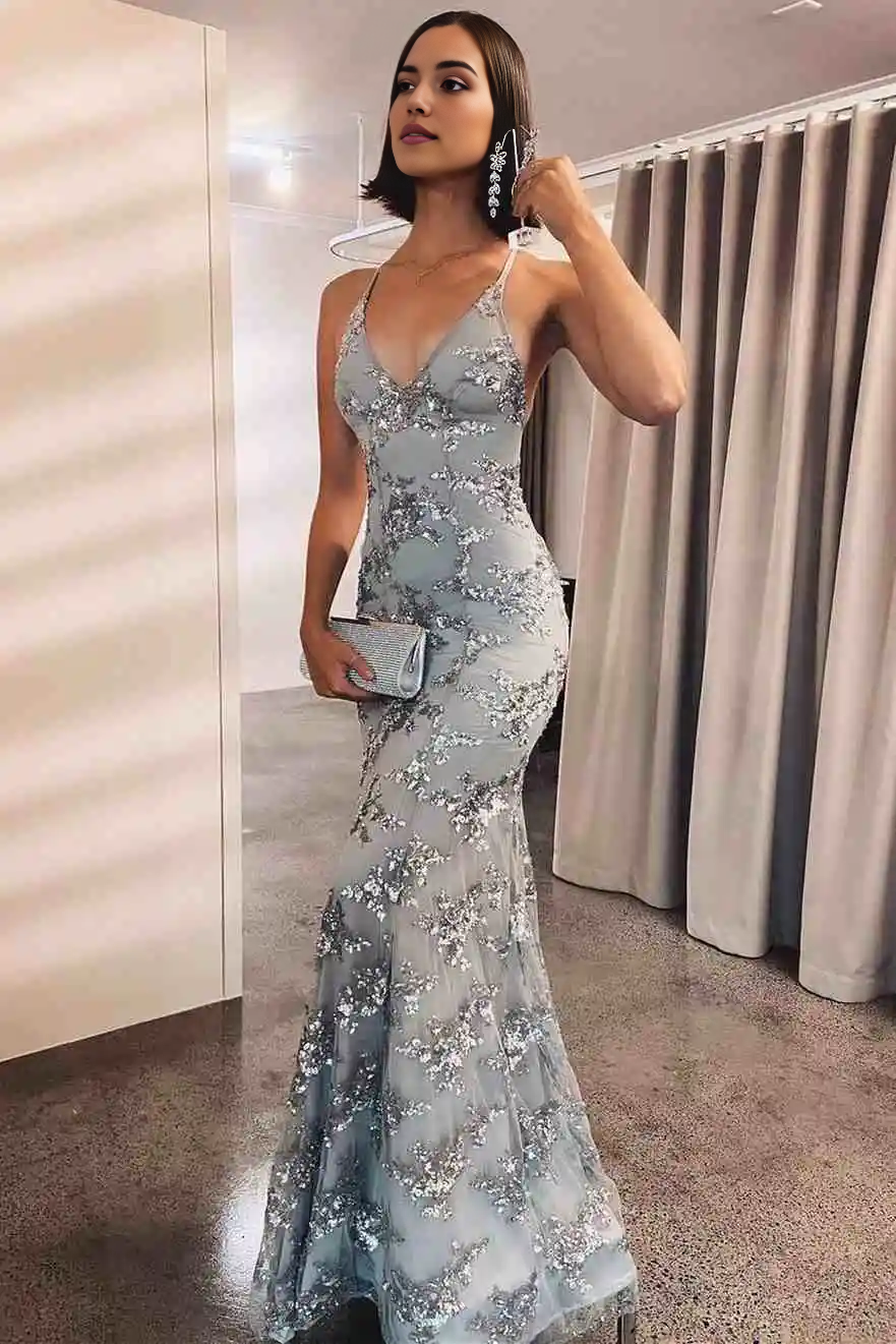 AABEI DRESS Formal Wear Dresses Mermaid Spaghetti Strap V-Neck Open Back Charming Hot Sale Prom Dress