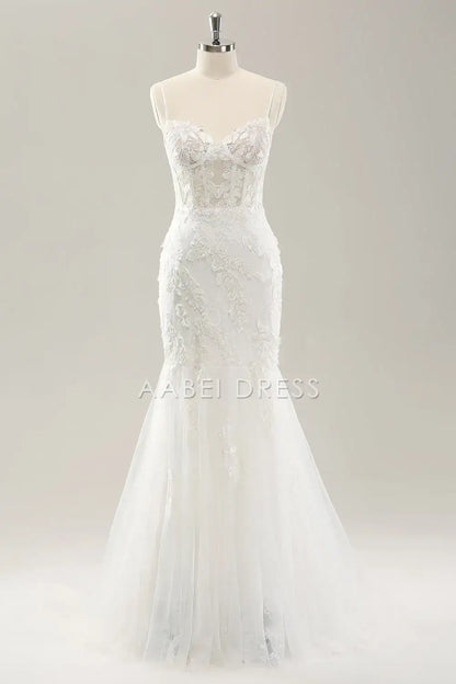 AABEI DRESS Formal Wear Dresses Mermaid Spaghetti Straps Lace Applique Corset Backless Lace-Up Exquisite Wedding Dress