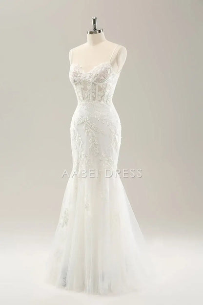 AABEI DRESS Formal Wear Dresses Mermaid Spaghetti Straps Lace Applique Corset Backless Lace-Up Exquisite Wedding Dress