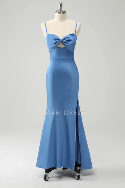 AABEI DRESS Formal Wear Dresses Mermaid Spaghetti Straps With Bowknot Side Fork Cute Long Dress Hot Sale Prom Dress