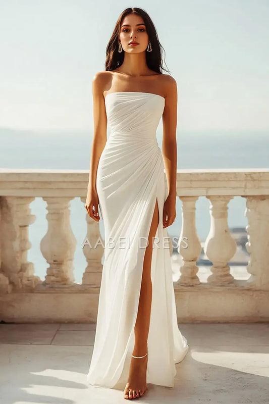 AABEI DRESS Formal Wear Dresses Mermaid Strapless Side Fork Pleated Engagement Dress Exquisite Wedding Dress