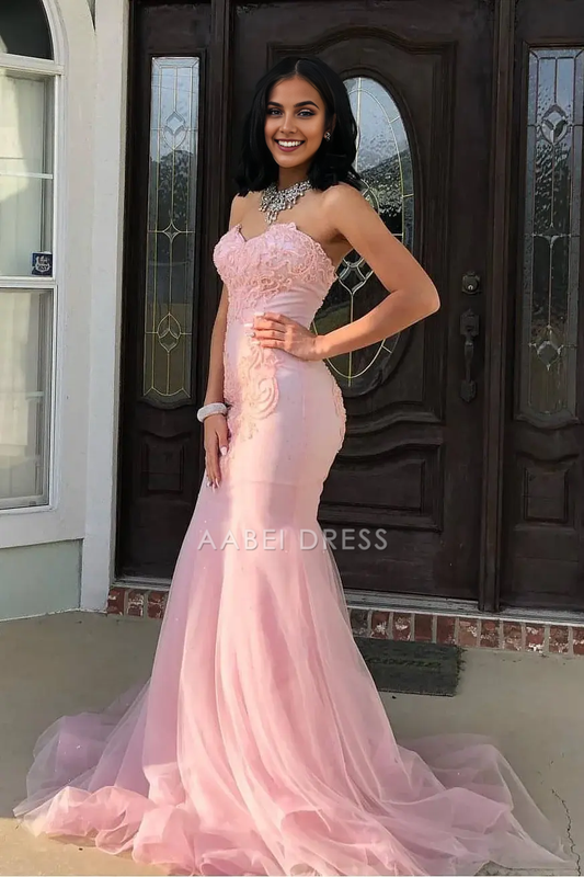 AABEI DRESS Formal Wear Dresses Mermaid Strapless Sweetheart Tulle Lace Applique Exquisite Long Hot Sale Prom Dress