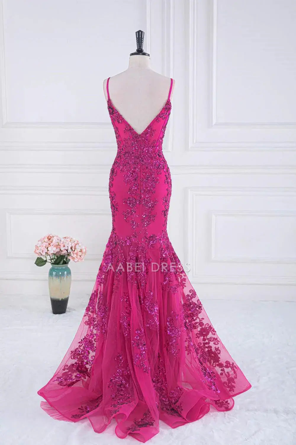 AABEI DRESS Formal Wear Dresses Mermaid V-Neck Spaghetti Strap V Back Sequin Appliques Exquisite Hot Sale Prom Dress
