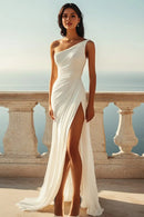 AABEI DRESS Formal Wear Dresses Pleated Sheath One Shoulder Dinner Dress Slit Fashion Wedding Dress
