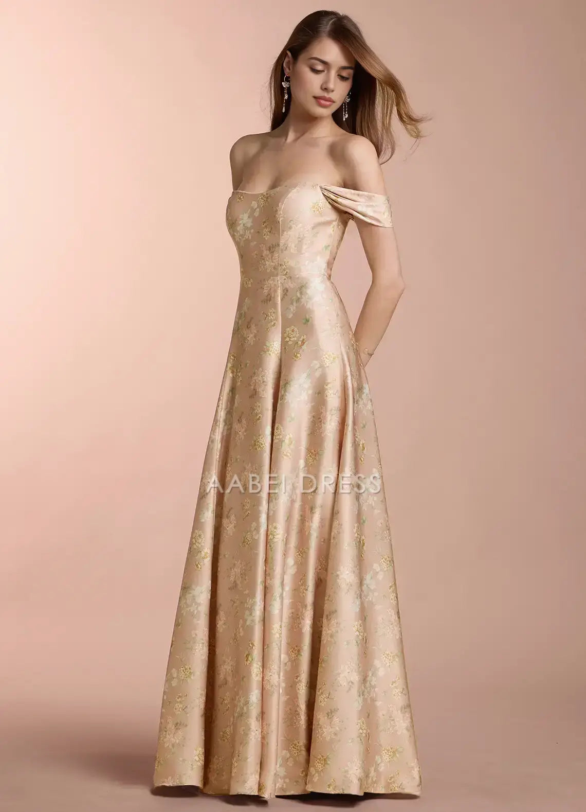 AABEI DRESS Formal Wear Dresses Retro Printing A Line Off Shoulder Sweetheart Neckline Ruched Elegant Party Dress Hot Sale Prom Dress