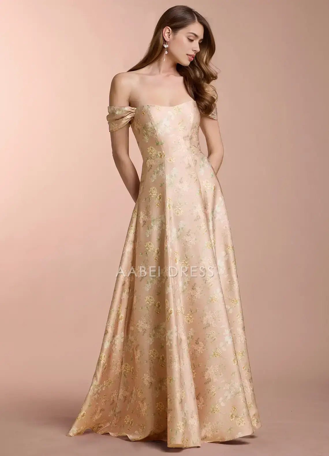 AABEI DRESS Formal Wear Dresses Retro Printing A Line Off Shoulder Sweetheart Neckline Ruched Elegant Party Dress Hot Sale Prom Dress