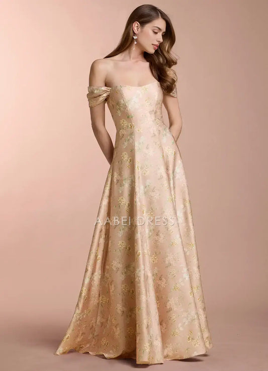 AABEI DRESS Formal Wear Dresses Retro Printing A Line Off Shoulder Sweetheart Neckline Ruched Elegant Party Dress Hot Sale Prom Dress