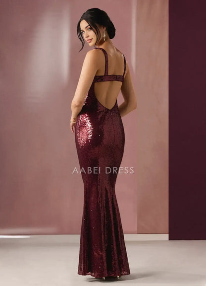 AABEI DRESS Formal Wear Dresses Sequin Charming Mermaid Wide Shoulder Straps V Neck Backless Sparkle Party Dress Hot Sale Prom Dress