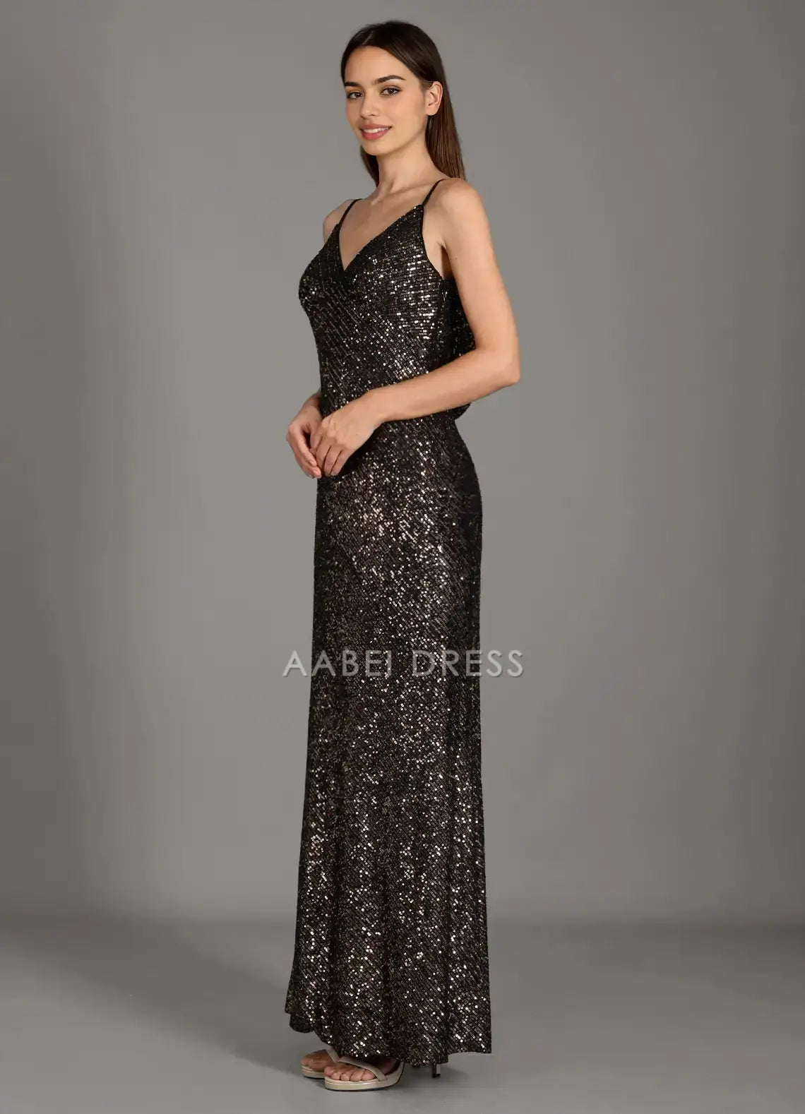 AABEI DRESS Formal Wear Dresses Sequin Sheath/Column V Neck Spaghetti Strap Backless Sparkle Party Dress Hot Sale Prom Dress
