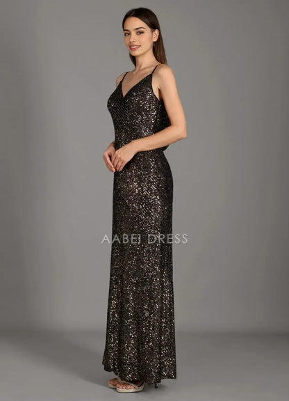 AABEI DRESS Formal Wear Dresses Sequin Sheath/Column V Neck Spaghetti Strap Backless Sparkle Party Dress Hot Sale Prom Dress