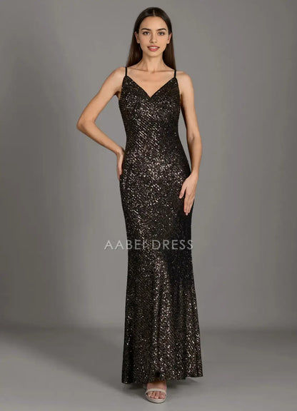 AABEI DRESS Formal Wear Dresses Sequin Sheath/Column V Neck Spaghetti Strap Backless Sparkle Party Dress Hot Sale Prom Dress