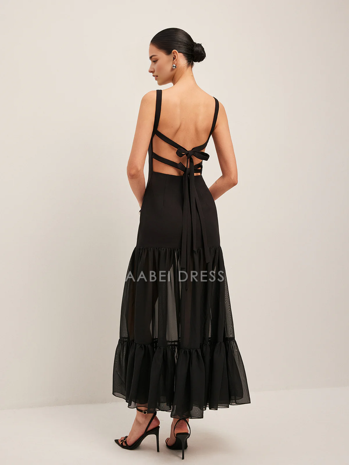 AABEI DRESS Formal Wear Dresses Sheath Boat Neck Sleeveless Sheer Panel Back-Tie Backless Ruffled Hem Fashion Dress Hot Sale Prom Dress